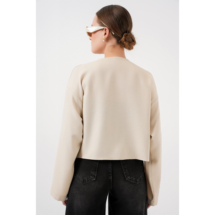 Önü Bağlamalı Keten Kimono 960 - Krem