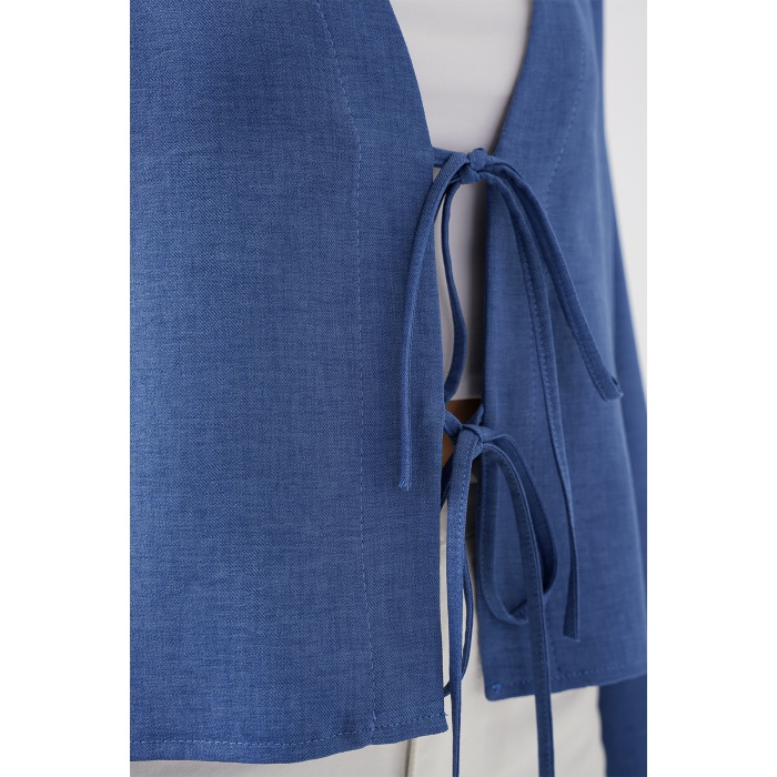 Önü Bağlamalı Keten Kimono 960 - İndigo