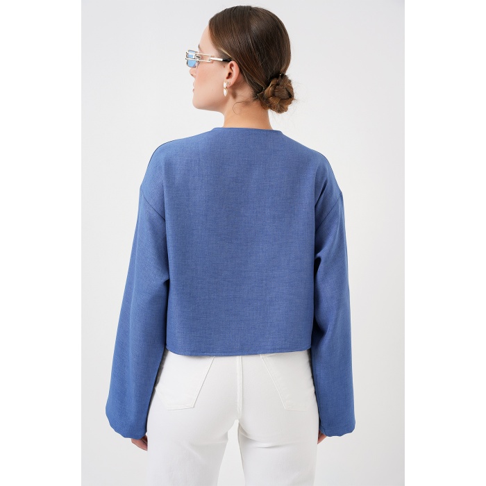 Önü Bağlamalı Keten Kimono 960 - İndigo