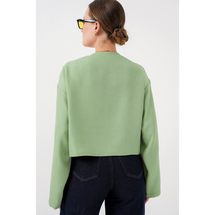 Önü Bağlamalı Keten Kimono 960 - E.Yeşil