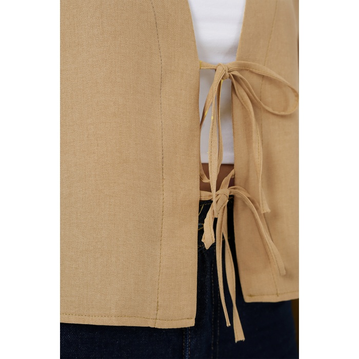 Önü Bağlamalı Keten Kimono 960 - Bisküvi