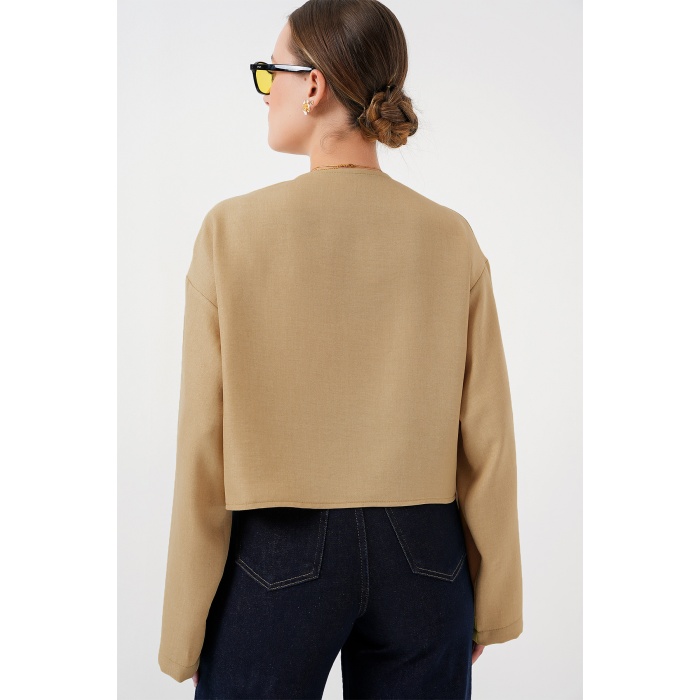 Önü Bağlamalı Keten Kimono 960 - Bisküvi