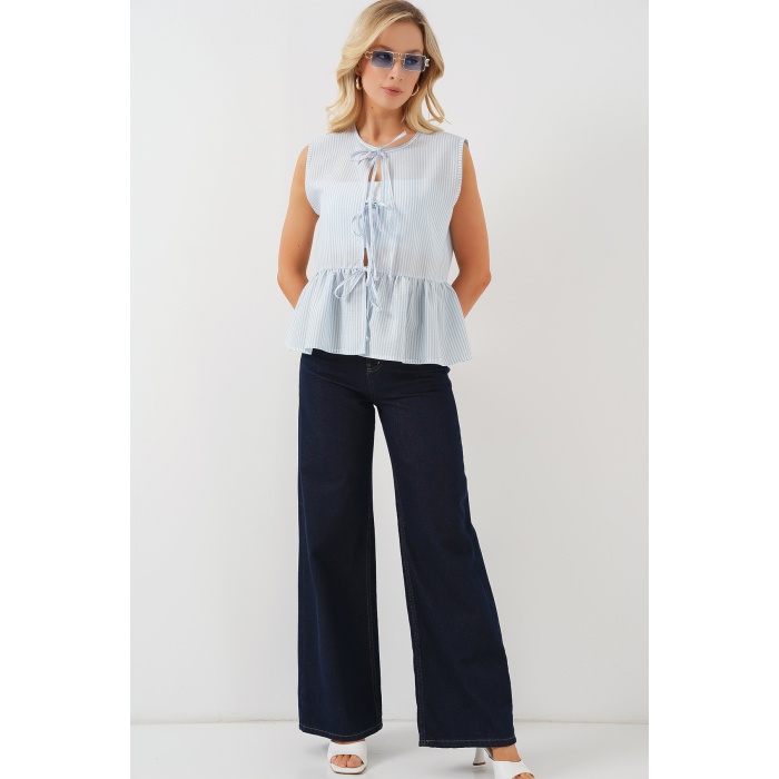 Kadın Önü Bağlamalı Bluz 961 - Mavi