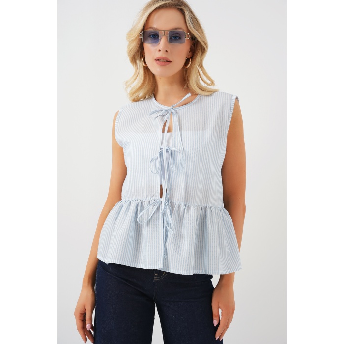 Kadın Önü Bağlamalı Bluz 961 - Mavi