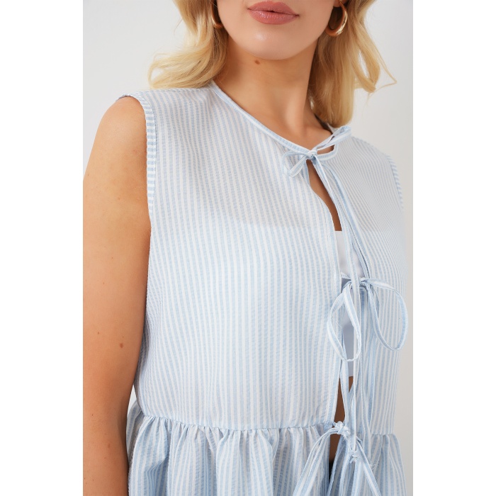 Kadın Önü Bağlamalı Bluz 961 - Mavi