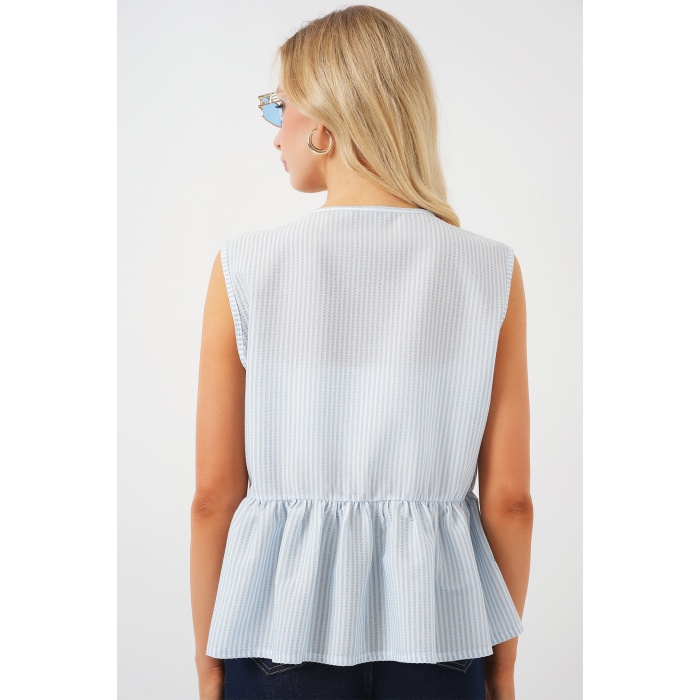 Kadın Önü Bağlamalı Bluz 961 - Mavi