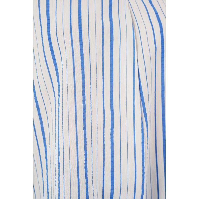 Kadın Çizgili Oversize Bluz 967 - Mavi