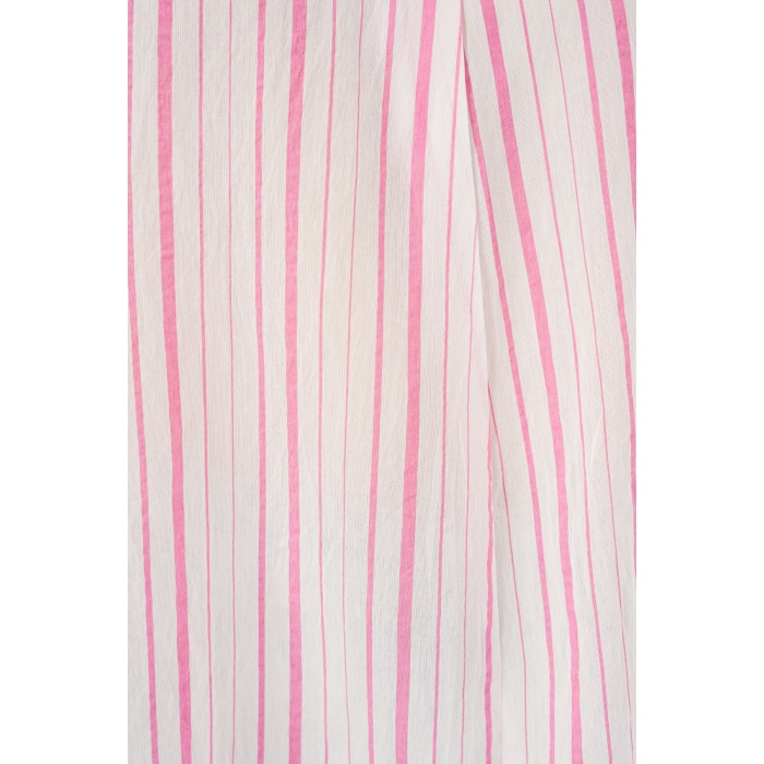 Kadın Çizgili Oversize Bluz 967 - Pudra