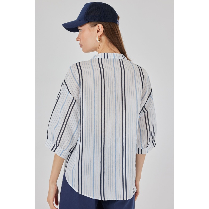 Kadın Çizgili Oversize Bluz 967 - Açık Mavi