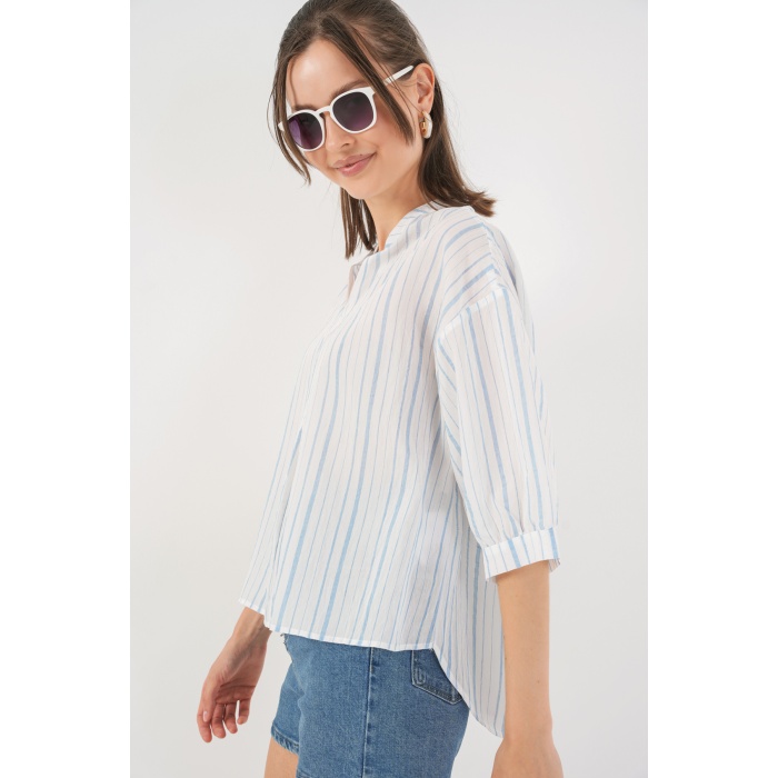 Kadın Çizgili Oversize Bluz 967 - A.Mavi