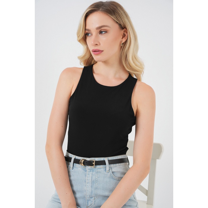 Kadın Halter Yaka Çıtçıtlı Body 972 - Siyah