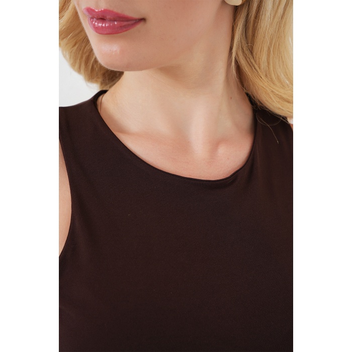 Kadın Halter Yaka Çıtçıtlı Body 972 - Kahverengi