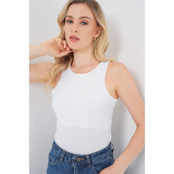 Kadın Halter Yaka Çıtçıtlı Body 972 - Beyaz