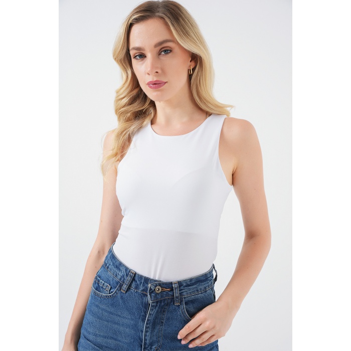 Kadın Halter Yaka Çıtçıtlı Body 972 - Beyaz