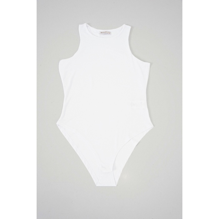 Kadın Halter Yaka Çıtçıtlı Body 972 - Beyaz