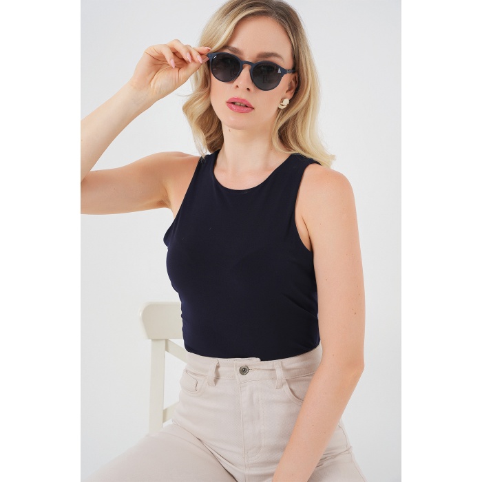 Kadın Halter Yaka Çıtçıtlı Body 972 - Lacivert