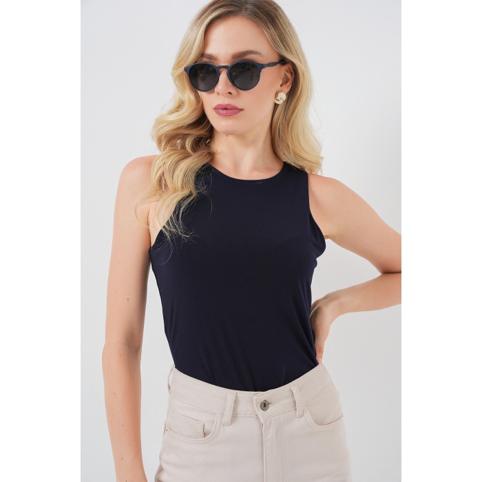 Kadın Halter Yaka Çıtçıtlı Body 972 - Lacivert
