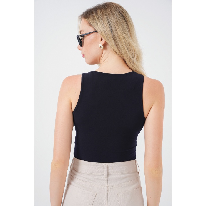 Kadın Halter Yaka Çıtçıtlı Body 972 - Lacivert