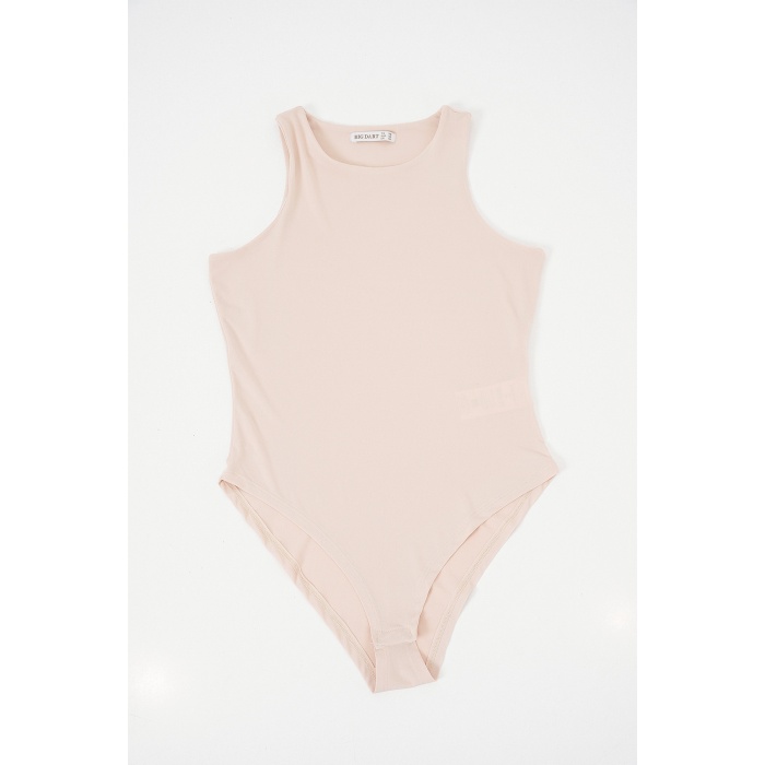 Kadın Halter Yaka Çıtçıtlı Body 972 - Bej