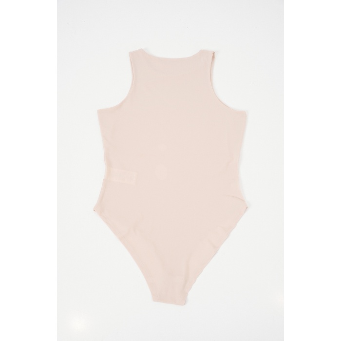 Kadın Halter Yaka Çıtçıtlı Body 972 - Bej