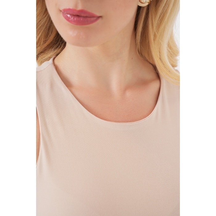 Kadın Halter Yaka Çıtçıtlı Body 972 - Bej