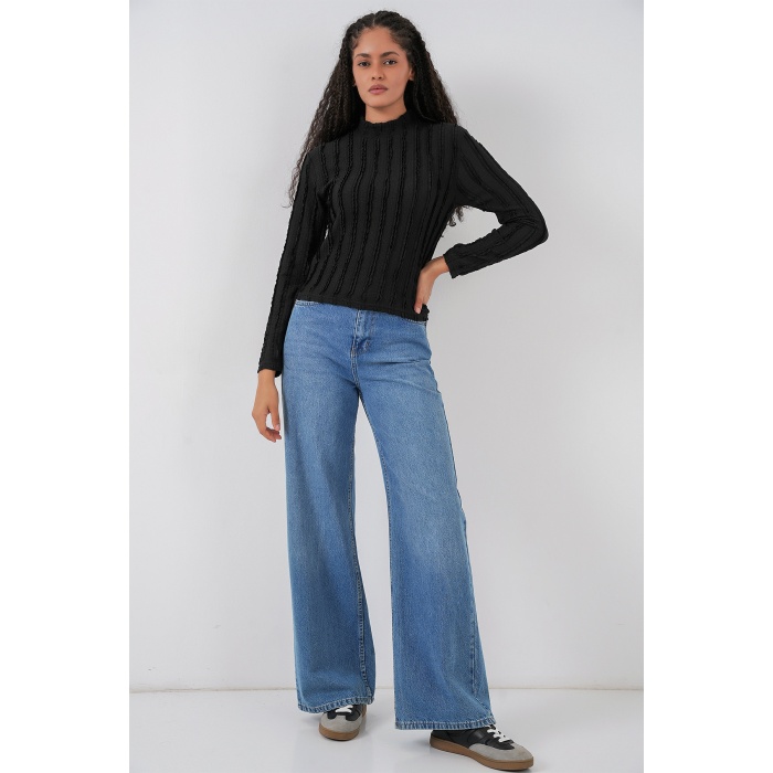 Kadın Dokulu Esnek Örme Bluz 975 - Siyah