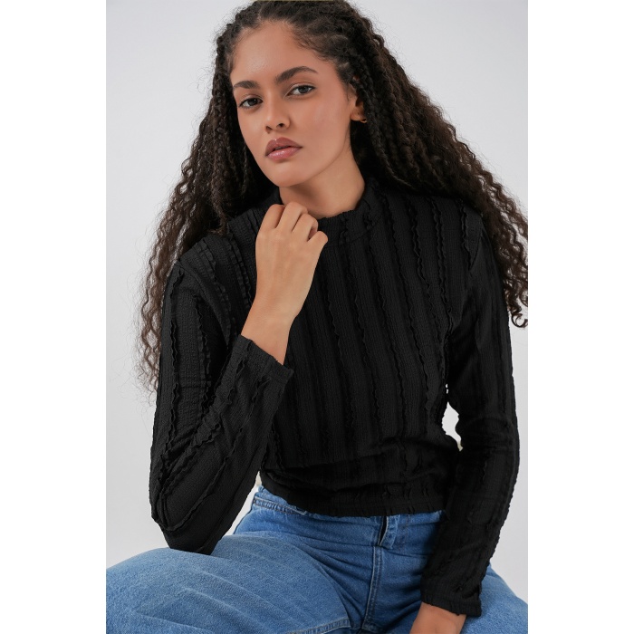 Kadın Dokulu Esnek Örme Bluz 975 - Siyah