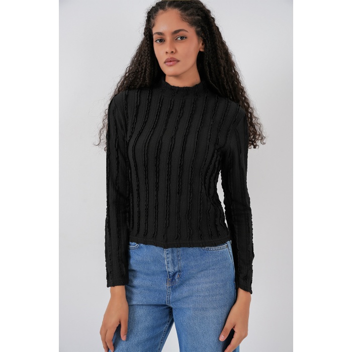 Kadın Dokulu Esnek Örme Bluz 975 - Siyah