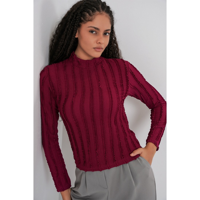 Kadın Dokulu Esnek Örme Bluz 975 - Bordo