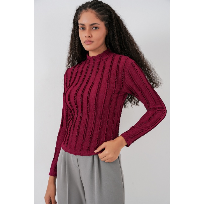Kadın Dokulu Esnek Örme Bluz 975 - Bordo