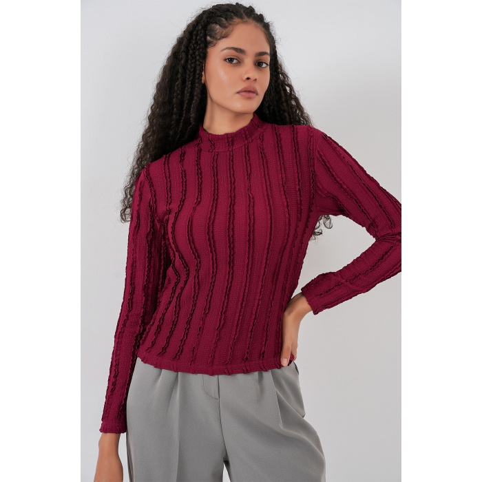 Kadın Dokulu Esnek Örme Bluz 975 - Bordo
