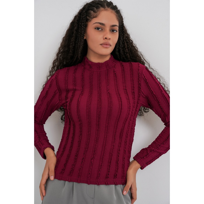 Kadın Dokulu Esnek Örme Bluz 975 - Bordo