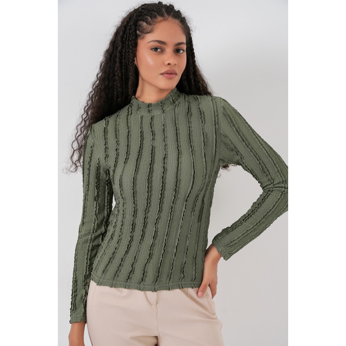 Kadın Dokulu Esnek Örme Bluz 975 - Haki
