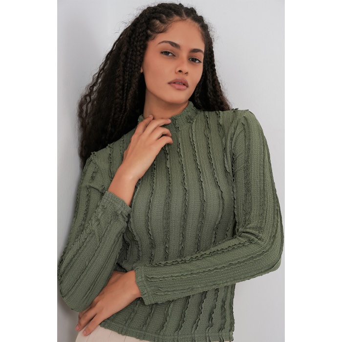 Kadın Dokulu Esnek Örme Bluz 975 - Haki