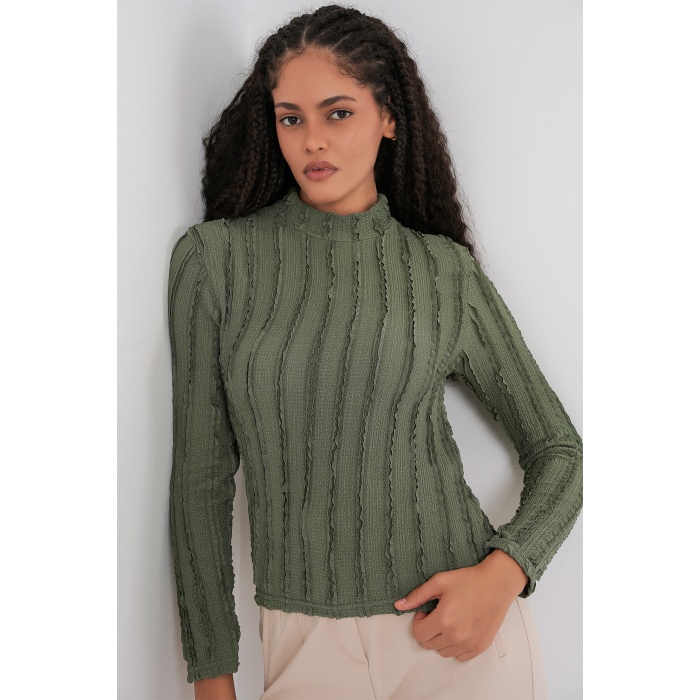 Kadın Dokulu Esnek Örme Bluz 975 - Haki