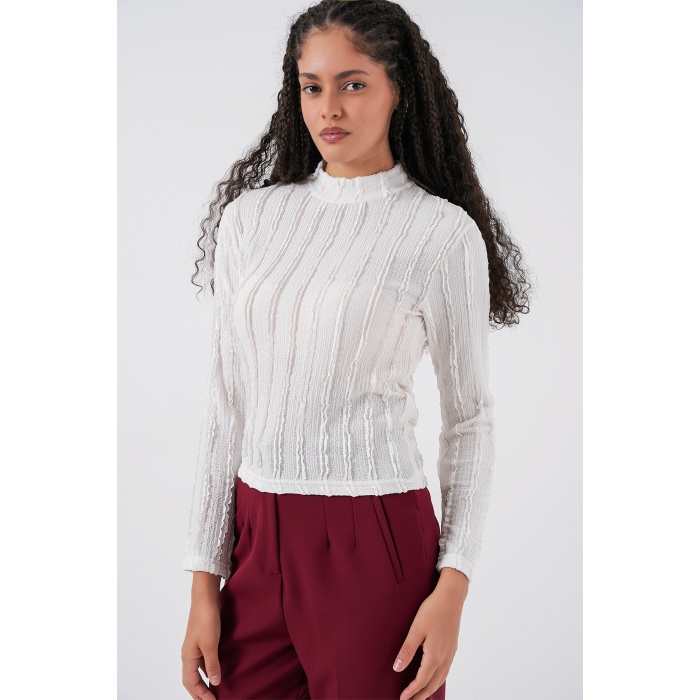 Kadın Dokulu Esnek Örme Bluz 975 - Beyaz