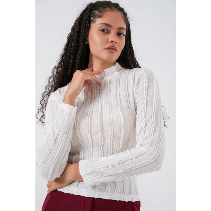 Kadın Dokulu Esnek Örme Bluz 975 - Beyaz