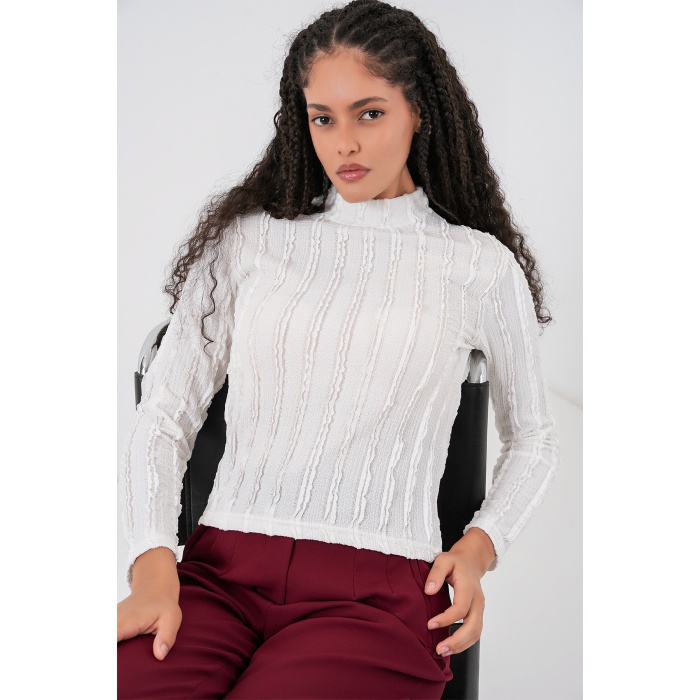 Kadın Dokulu Esnek Örme Bluz 975 - Beyaz
