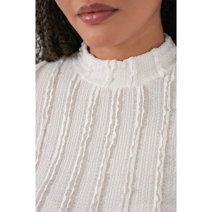 Kadın Dokulu Esnek Örme Bluz 975 - Beyaz