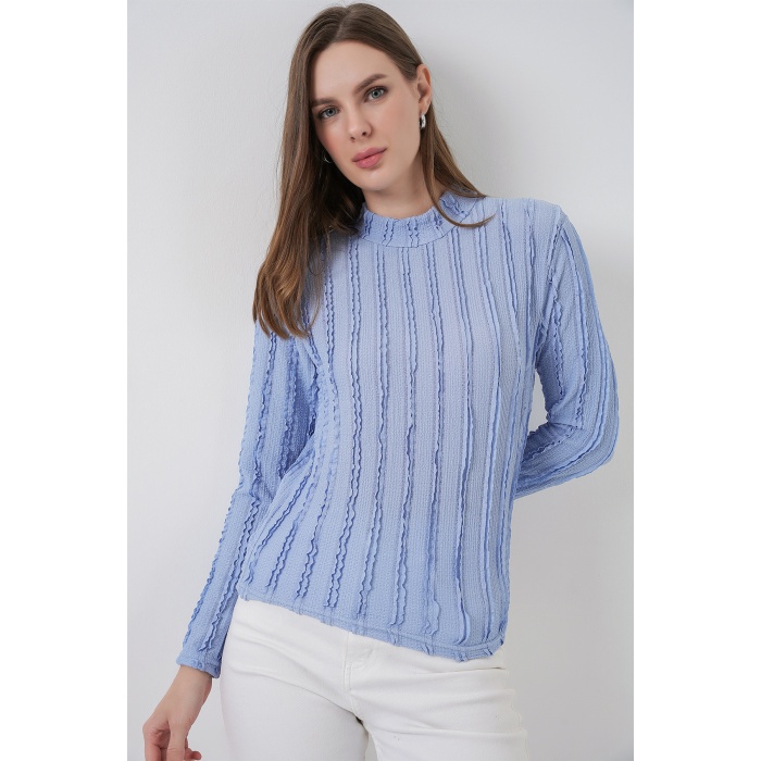 Kadın Dokulu Esnek Örme Bluz 975 - Mavi