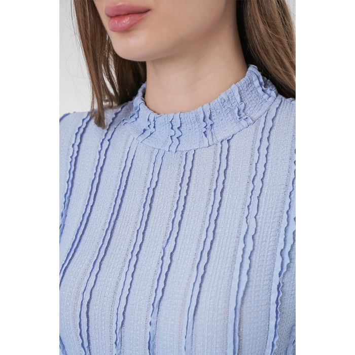 Kadın Dokulu Esnek Örme Bluz 975 - Mavi