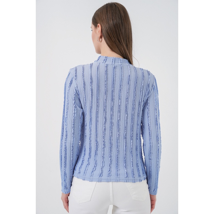 Kadın Dokulu Esnek Örme Bluz 975 - Mavi