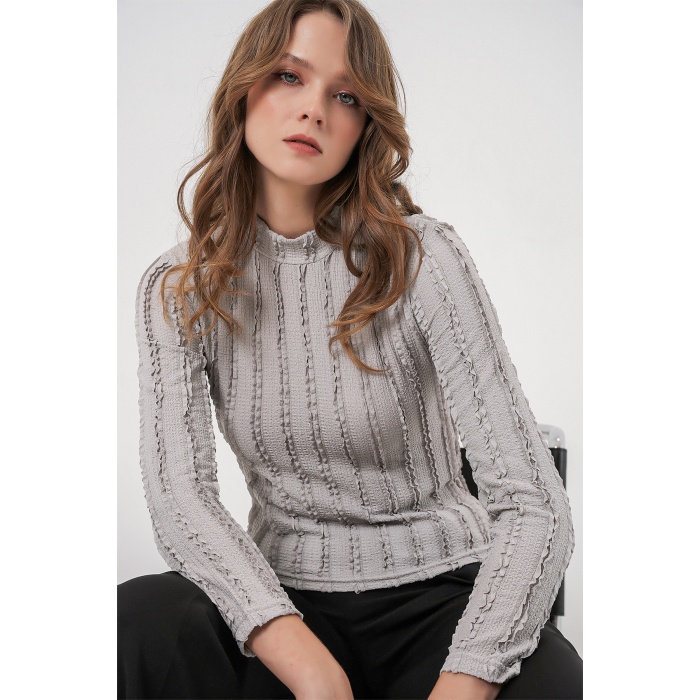 Kadın Dokulu Esnek Örme Bluz 975 - Gri