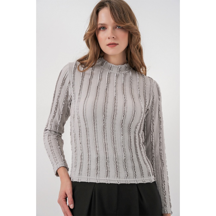 Kadın Dokulu Esnek Örme Bluz 975 - Gri