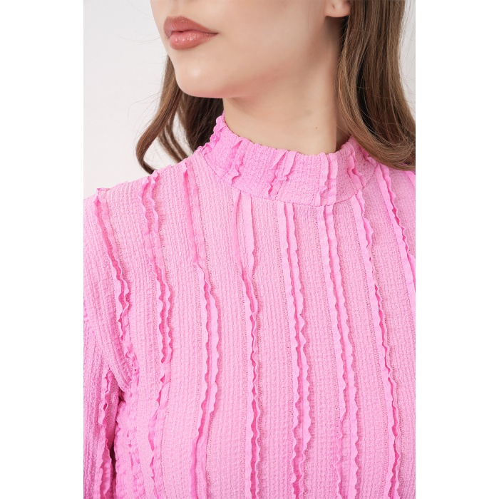 Kadın Dokulu Esnek Örme Bluz 975 - Pembe