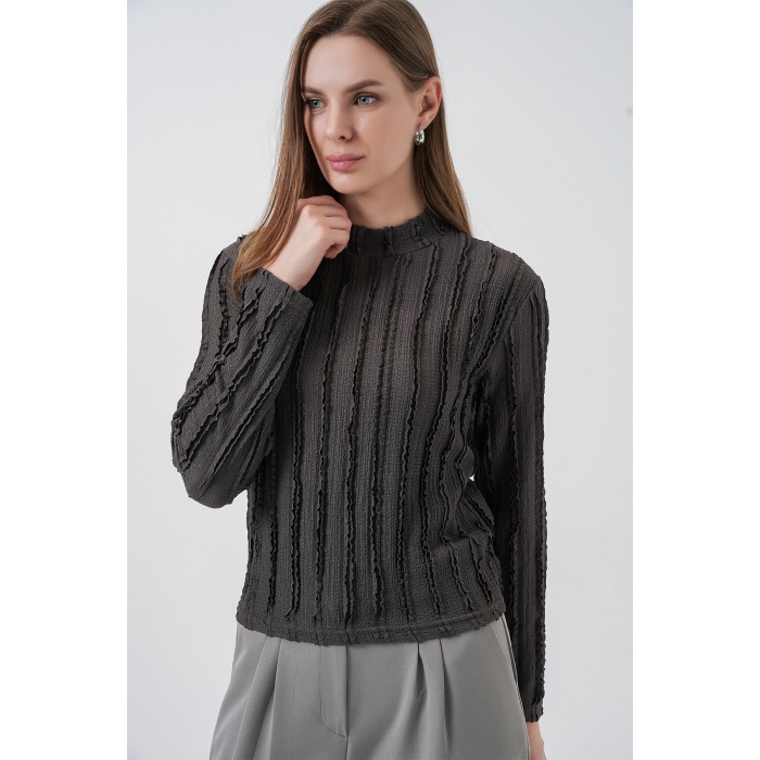 Kadın Dokulu Esnek Örme Bluz 975 - Antrasit