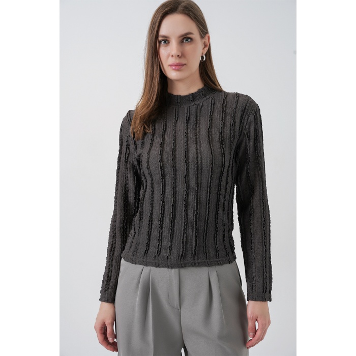 Kadın Dokulu Esnek Örme Bluz 975 - Antrasit