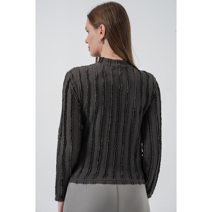 Kadın Dokulu Esnek Örme Bluz 975 - Antrasit