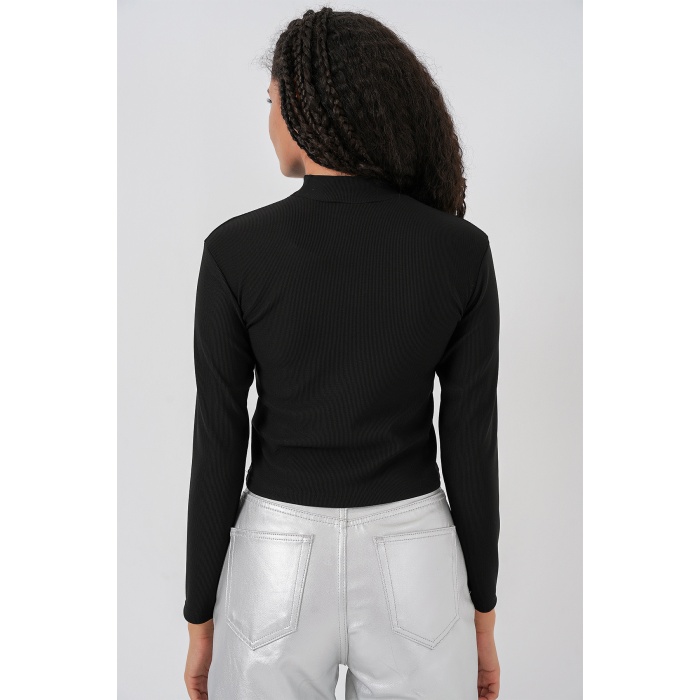 Kadın Kurdale Detay Uzun Kollu Bluz 977 - Siyah