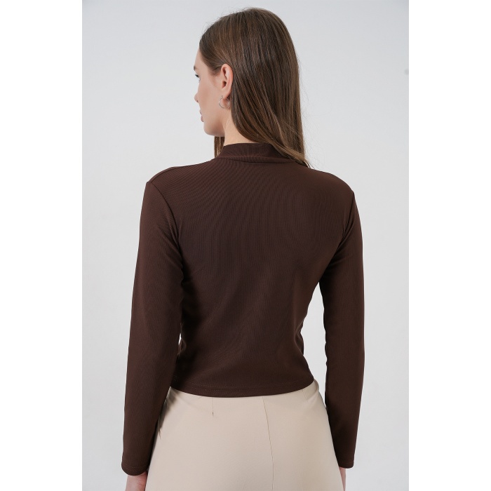 Kadın Kurdale Detay Uzun Kollu Bluz 977 - Kahverengi